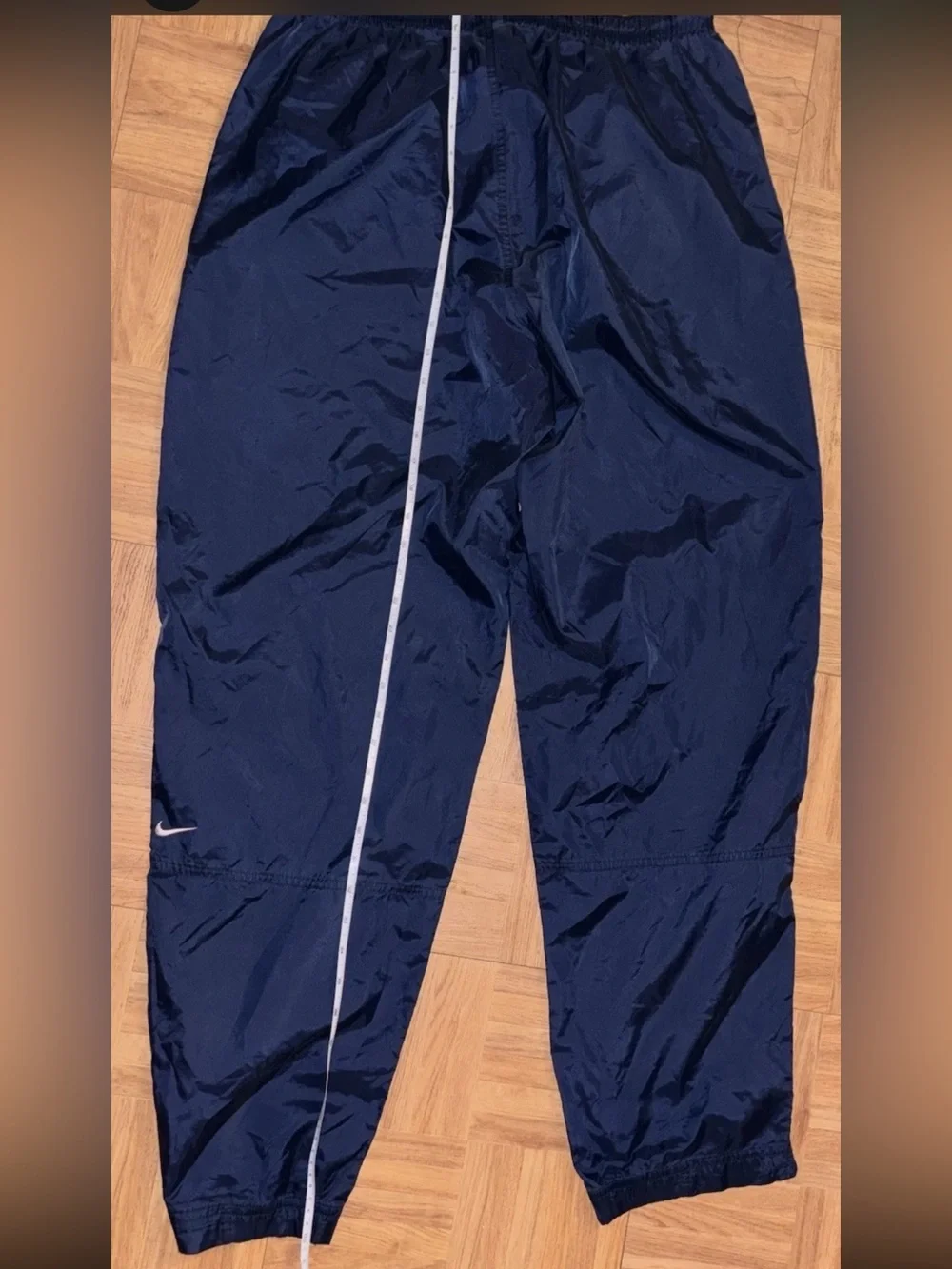Nike Silver Tag Y2K Windbreaker Track Pants Navy Blue SZ.L Baggy Zip Ankle Nylon